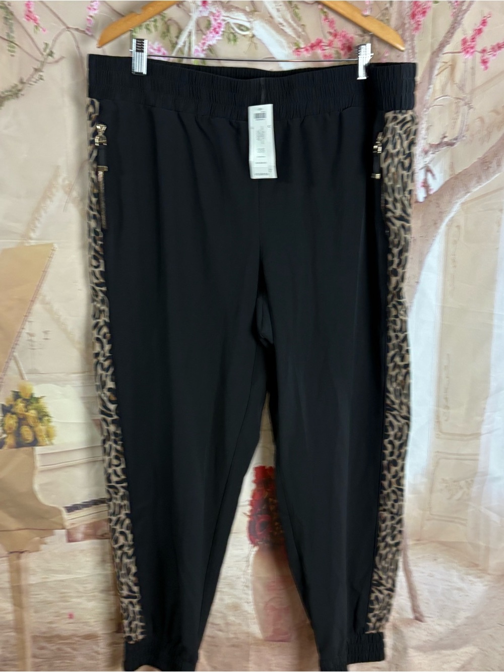 NEW Chico's Black Jogger Pants with Leopard Side Stripe - Picture 2 of 9